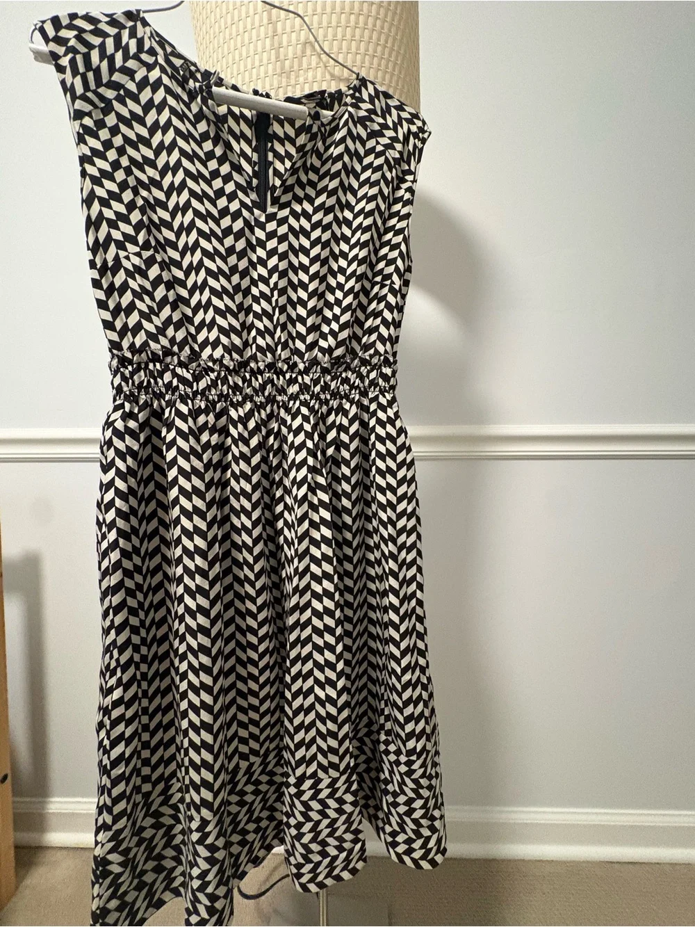 J. Crew Black and Cream Geometric Midi Dress
